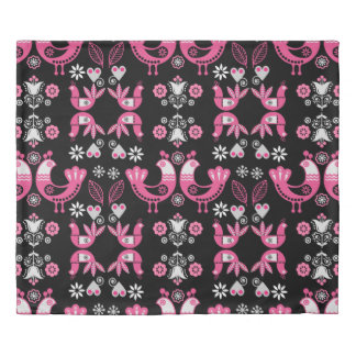Scandinavian Folk Pink And White Birds Duvet Cover