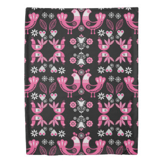 Scandinavian Folk Pink And White Birds Duvet Cover
