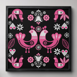 Scandinavian Folk Pink And White Birds Peel And Stick Photo Tile