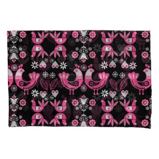Scandinavian Folk Pink And White Birds Pillow Case