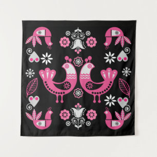 Scandinavian Folk Pink And White Birds Tapestry