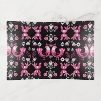 Scandinavian Folk Pink And White Birds Trinket Tray