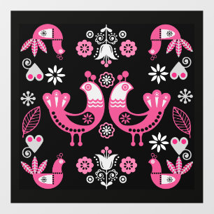 Scandinavian Folk Pink And White Birds Wall Decal