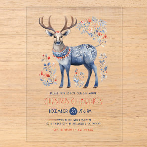 Scandinavian Folk Reindeer Christmas Party Invite Acrylic Invitations