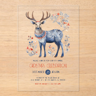Scandinavian Folk Reindeer Christmas Party Invite Acrylic Invitations