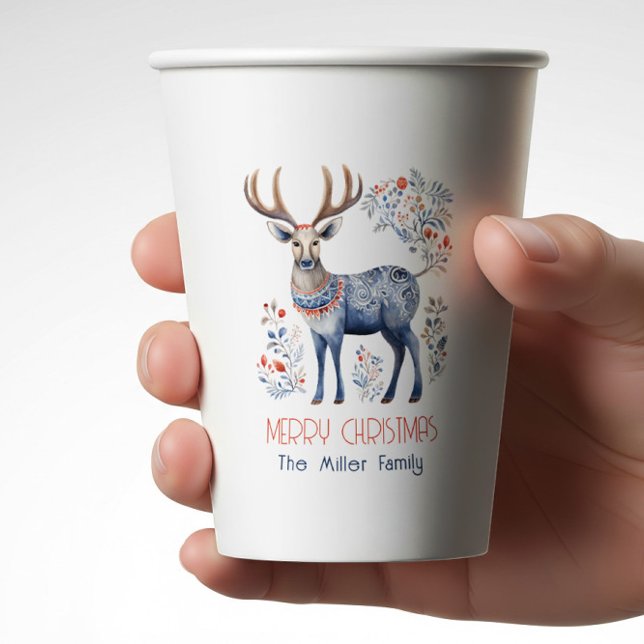 Scandinavian Folk Reindeer Christmas Supplies Paper Cups (Creator Uploaded)