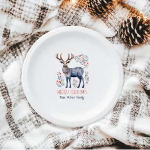 Scandinavian Folk Reindeer Christmas Supplies Paper Plates