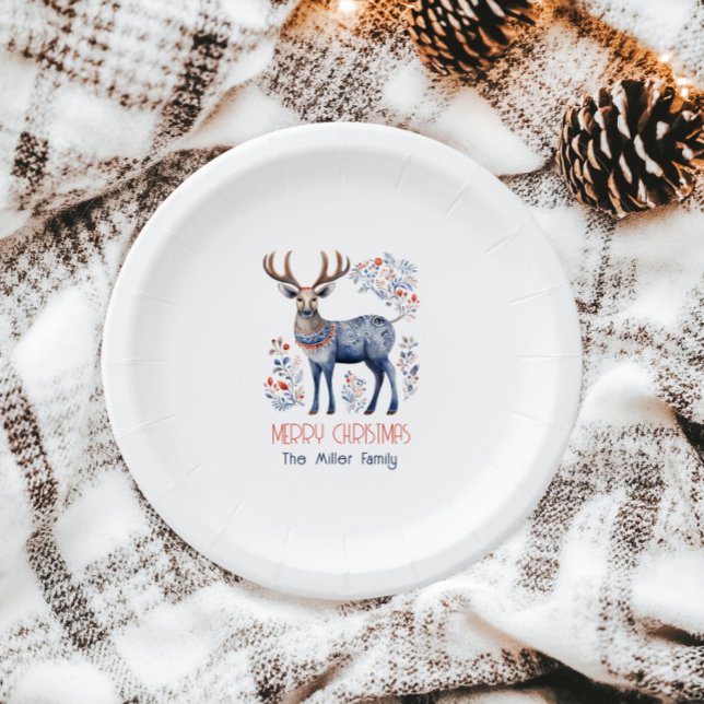 Scandinavian Folk Reindeer Christmas Supplies Paper Plates (Creator Uploaded)