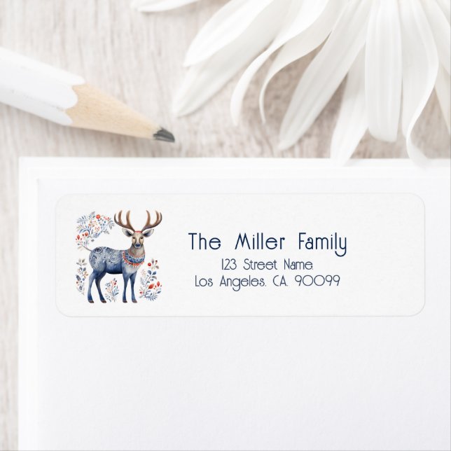 Scandinavian Folk Reindeer Personalized Text Label (Insitu)