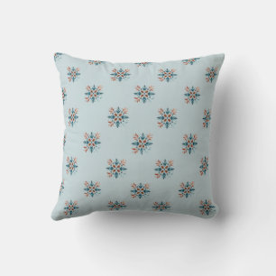 Scandinavian Folk Snowflake Motiv Pattern Throw Pillow