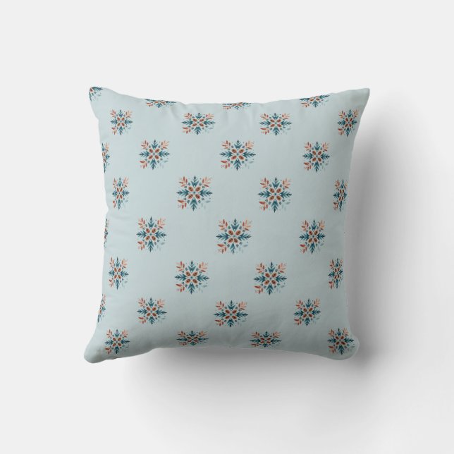 Scandinavian Folk Snowflake Motiv Pattern Throw Pillow (Back)