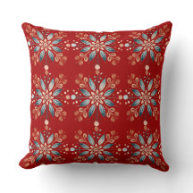 Scandinavian Folk Snowflake Pattern Red Background
