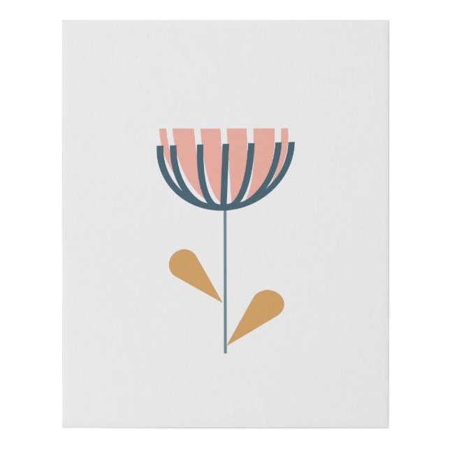 Scandinavian Folk Style Simple Flower Blush Navy Faux Canvas Print (Front)