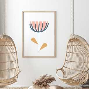 Scandinavian Folk Style Simple Flower Blush Navy Poster