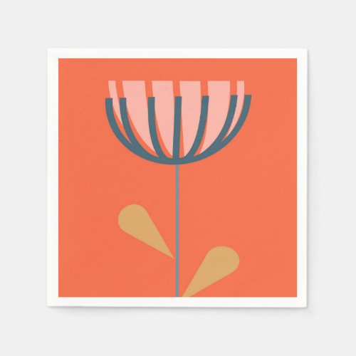 Scandinavian Folk Style Simple Flower in Orange Napkins