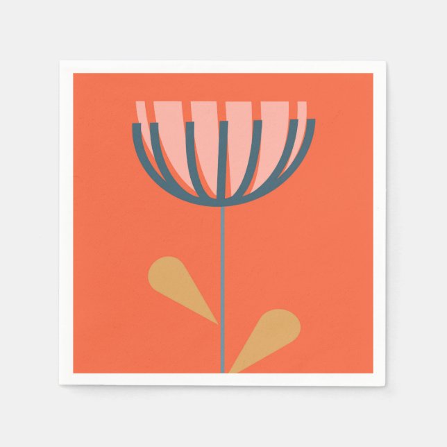 Scandinavian Folk Style Simple Flower in Orange Napkins (Front)
