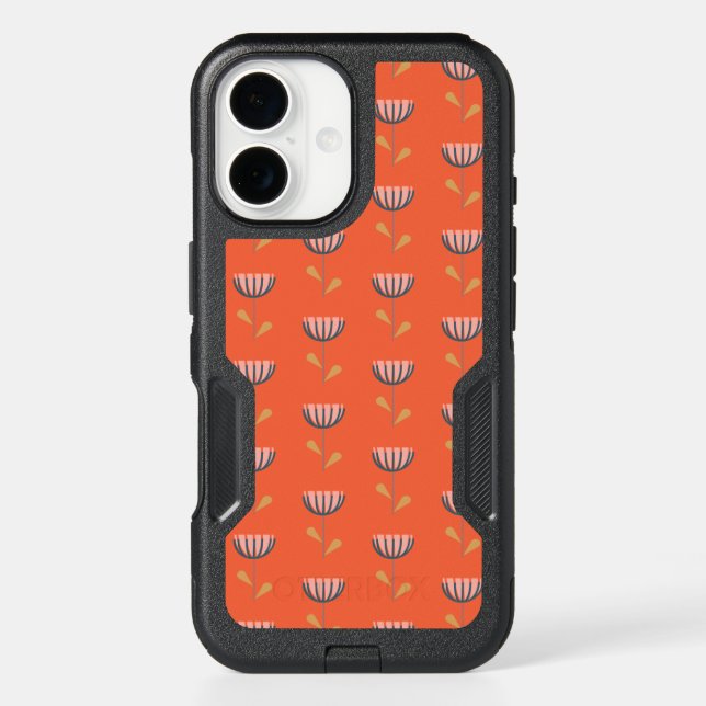 Scandinavian Folk Style Simple Flower in Orange Otterbox iPhone Case (Back)