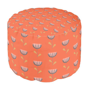 Scandinavian Folk Style Simple Flower in Orange Pouf