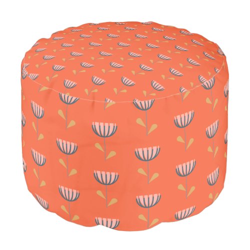 Scandinavian Folk Style Simple Flower in Orange Pouf