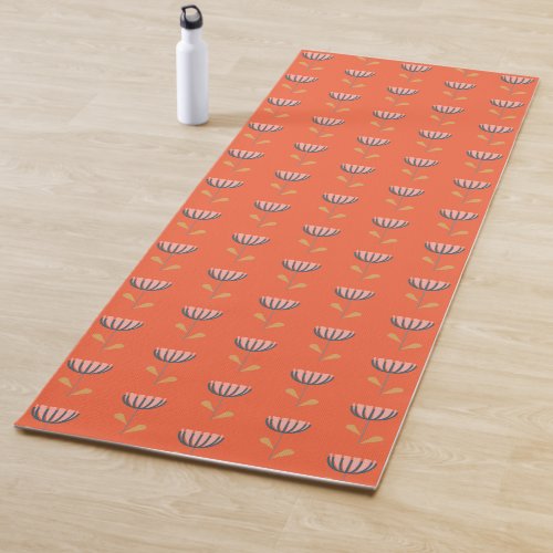 Scandinavian Folk Style Simple Flower in Orange Yoga Mat