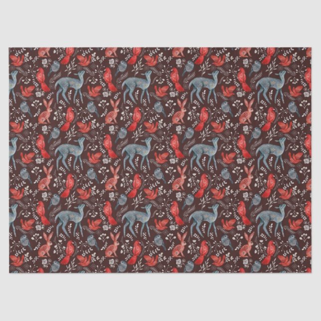 Scandinavian Folkart Christmas Animals on Brown Tissue Paper (Front)