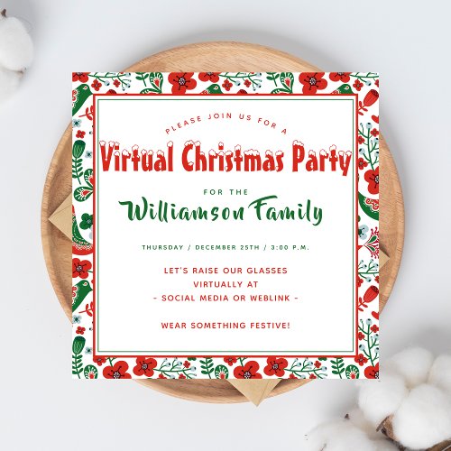Scandinavian Folkart Print Virtual Christmas Party Invitation
