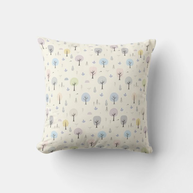 Scandinavian Forest Seamless Pattern Throw Pillow (Front)
