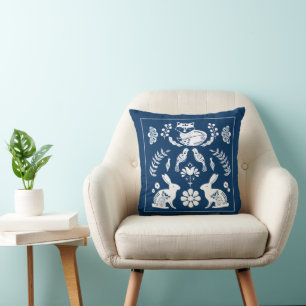 Scandinavian Fox Bunny Flower Garden Throw Pillow
