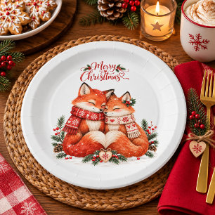 Scandinavian Fox Couple Christmas Party Nordic Paper Plates