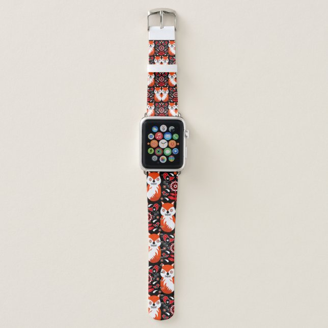 Scandinavian Fox Folk Art Apple Watch Band (Front)