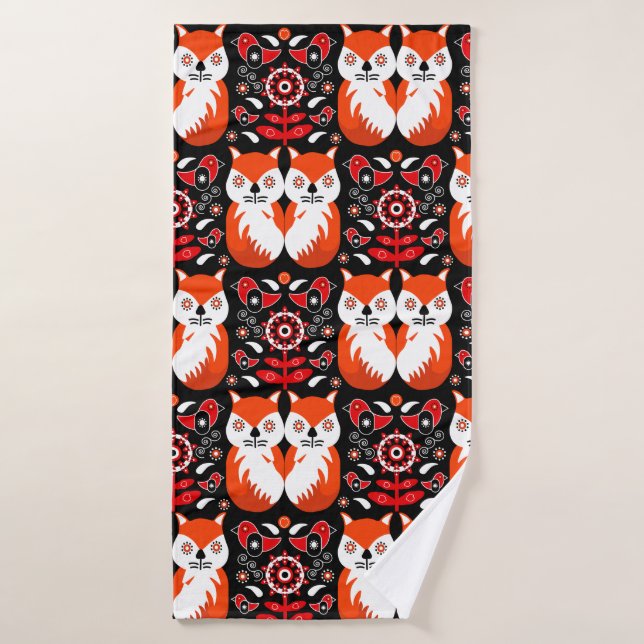 Scandinavian Fox Folk Art Bath Towel (Bath Towel)