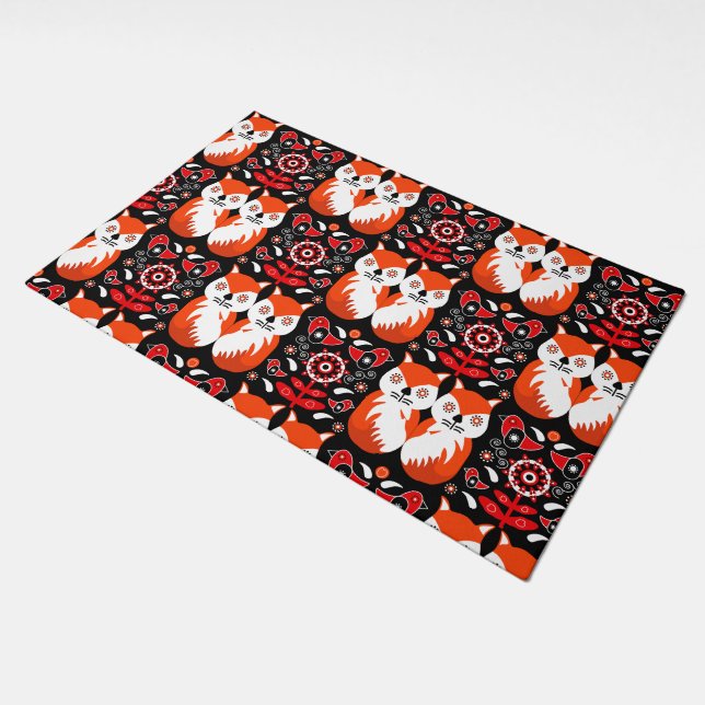 Scandinavian Fox Folk Art Doormat (Angled)