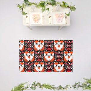 Scandinavian Fox Folk Art Outdoor Rug