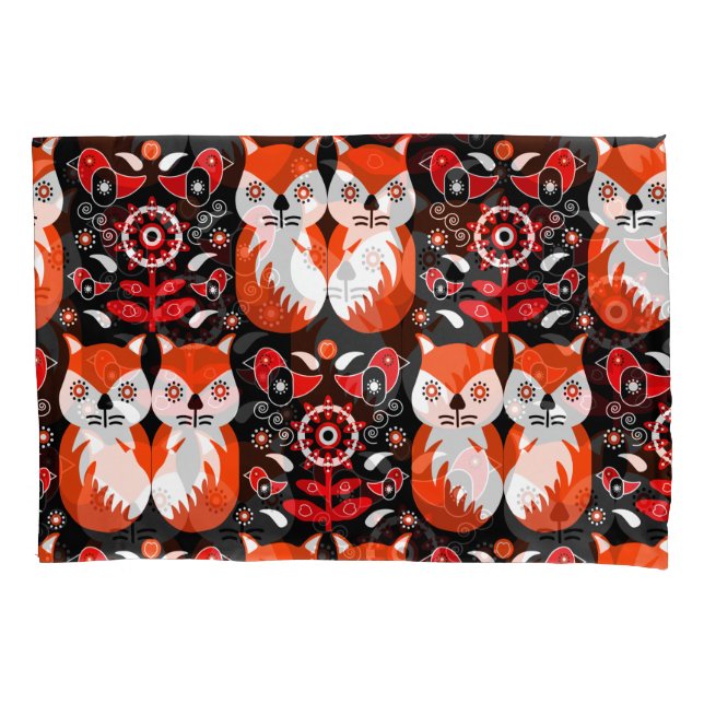 Scandinavian Fox Folk Art Pillow Case (Front)