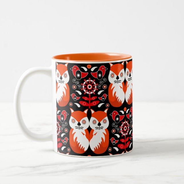 Scandinavian Fox Folk Art Two-Tone Coffee Mug (Left)