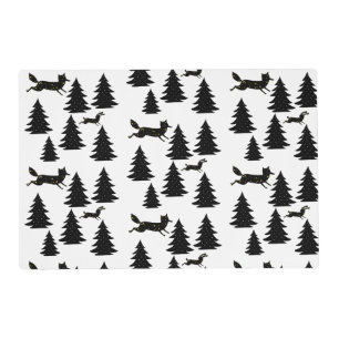 Scandinavian Fox Rabbit Black Christmas Tree Placemat