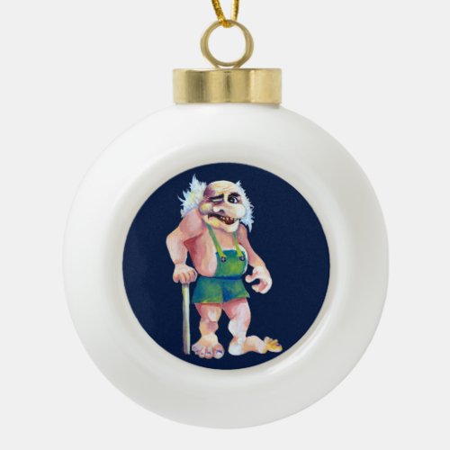 Scandinavian Funny Looking Ogre Troll Ceramic Ball Christmas Ornament