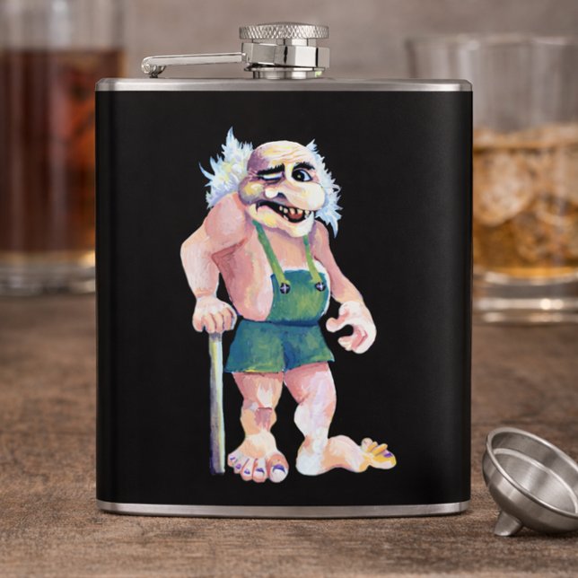 Scandinavian Funny Looking Ogre Troll Hip Flask (Creator Uploaded)