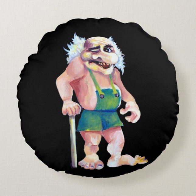 Scandinavian Funny Looking Ogre Troll Round Pillow (Front)