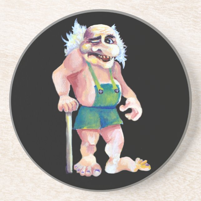 Scandinavian Funny Looking Ogre Troll Sandstone Coaster (Front)