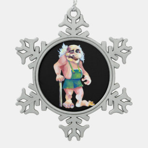 Scandinavian Funny Looking Ogre Troll Snowflake Pewter Christmas Ornament