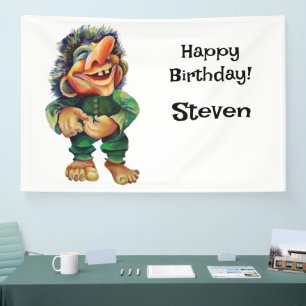 Scandinavian Funny Troll Illustration Watercolor Banner