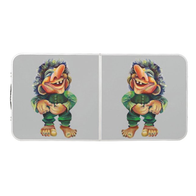 Scandinavian Funny Troll Illustration Watercolor Beer Pong Table (Top)