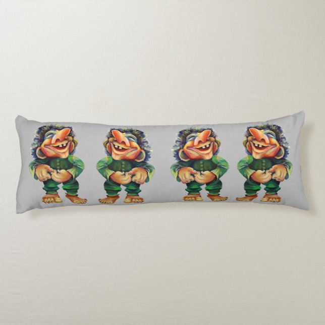 Scandinavian Funny Troll Illustration Watercolor Body Pillow (Back)