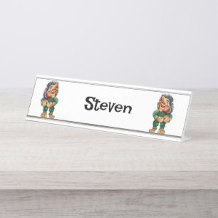 Scandinavian Funny Troll Illustration Watercolor Desk Name Plate
