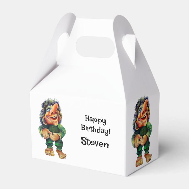 Scandinavian Funny Troll Illustration Watercolor Favor Boxes (Front Side)