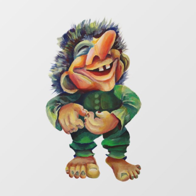Scandinavian Funny Troll Illustration Watercolor Floor Decals (Front)