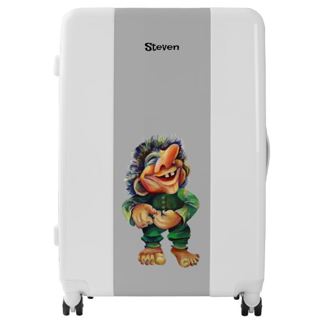 Scandinavian Funny Troll Illustration Watercolor Luggage (Front)