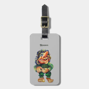 Scandinavian Funny Troll Illustration Watercolor Luggage Tag