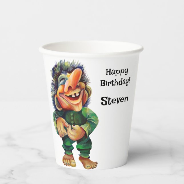 Scandinavian Funny Troll Illustration Watercolor Paper Cups (Front)